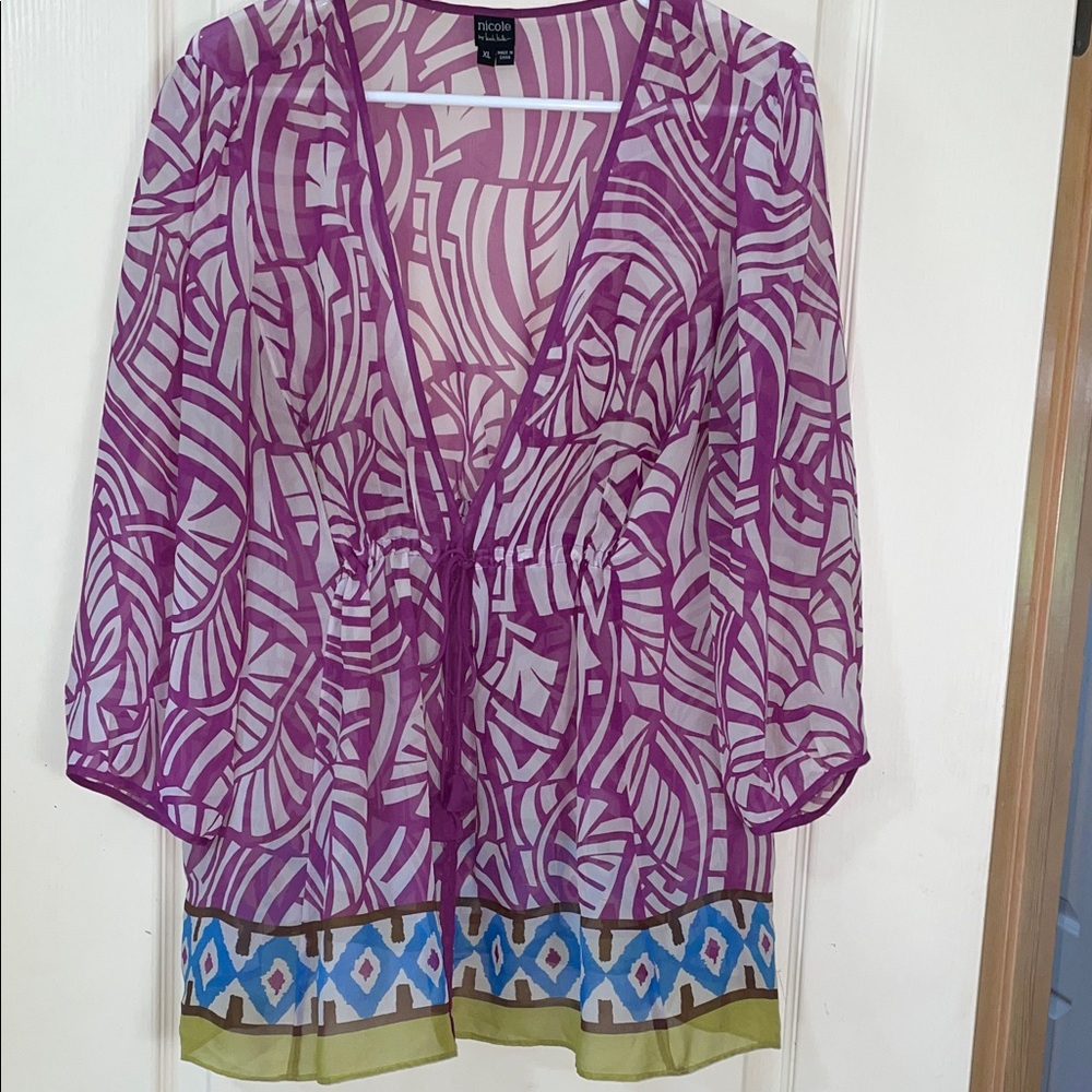 Nicole by Nicole Miller Purple Sheer Top